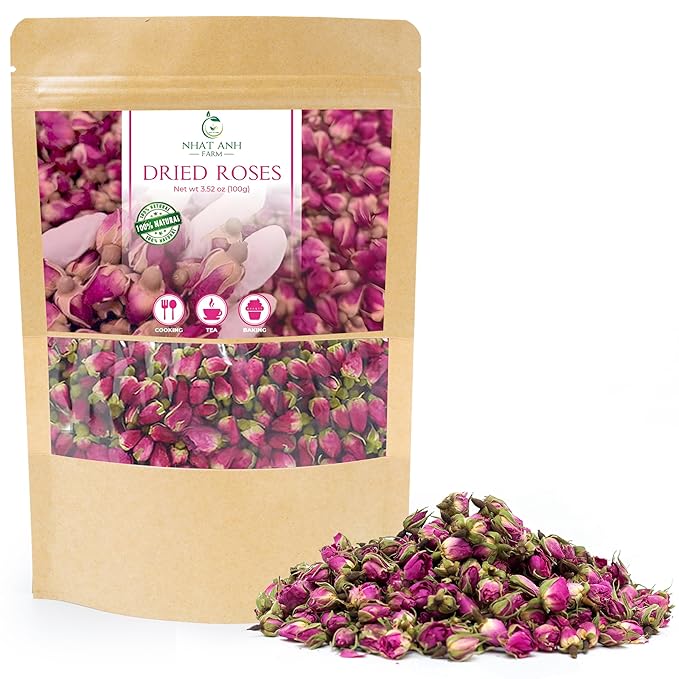 Nhat Anh Farm - Premium Dried Rose Buds - 3.5oz (100g) Dried Rose Buds Natural & Pure, Sugar/Caffeine/Gluten Free - For Making Tea - Bloomnest