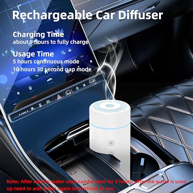 100ML Car Essential Oil Diffuser, Rechargeable Battery Powered, Cordless Portable Humidifier with 7 LED Color Changing Lights for Travel (White) - Bloomnest