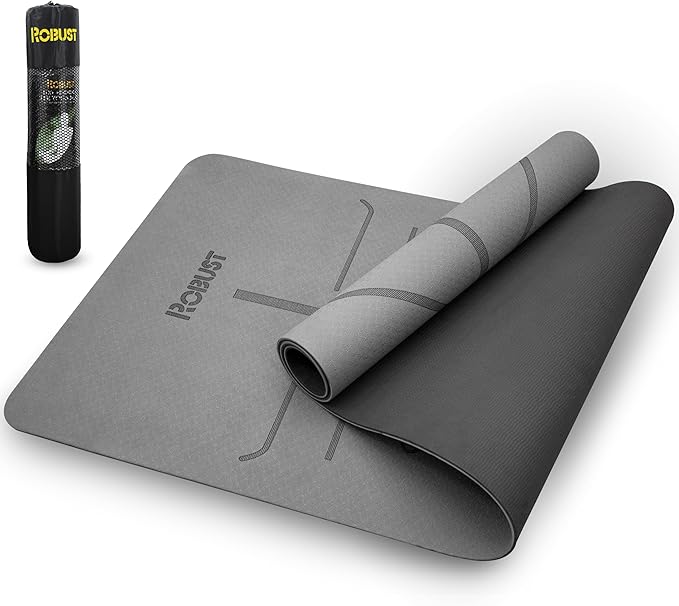 Robust Non-Slip Yoga Mat with Strap, 1/4" Thick TPE Eco-Friendly Workout Mat for Yoga with Position Lines and Texture Surface, Gym Mat for Women, Men, Pilates and Exercises Anti-Tear Sweat-Proof Exercise Mat - Bloomnest