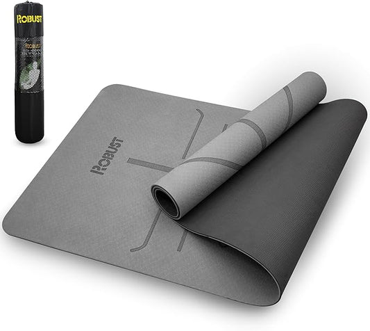 Robust Non-Slip Yoga Mat with Strap, 1/4" Thick TPE Eco-Friendly Workout Mat for Yoga with Position Lines and Texture Surface, Gym Mat for Women, Men, Pilates and Exercises Anti-Tear Sweat-Proof Exercise Mat - Bloomnest
