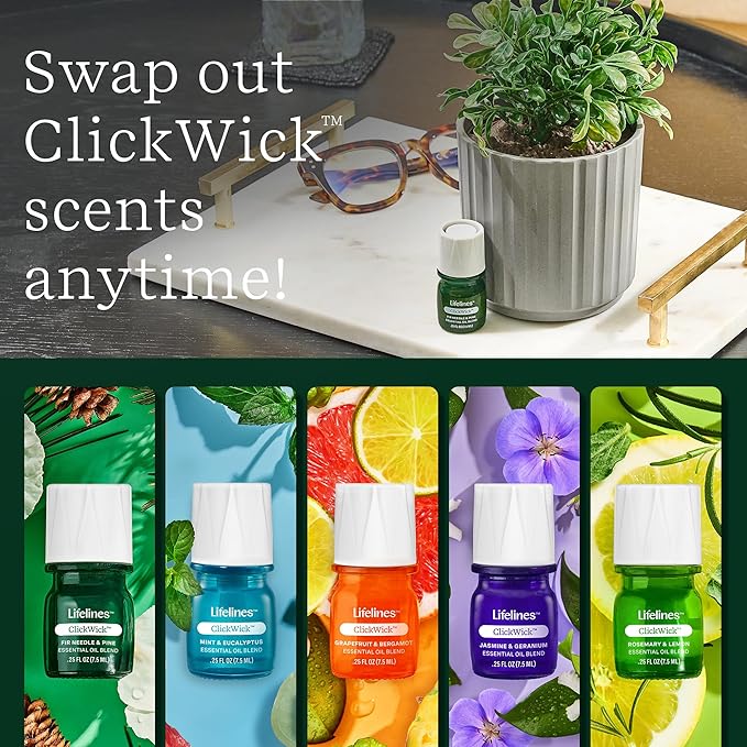 ClickWick Essential Oil Blends for Lifelines Diffusers, 4-Pack Discovery Set - Essential Oil Blend Refill for Candle, Plant & Shower Aromatherapy Diffuser - Fragrance for Diffusers - Bloomnest