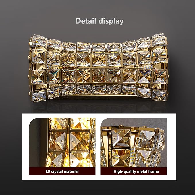 Crystal Wall Sconces,Modern Wall Light Fixtures for Living Room Bedroom Bathroom Hallway Doorway Stairway,Bedside,Tricolor Vanity Lighting Fixture - Bloomnest