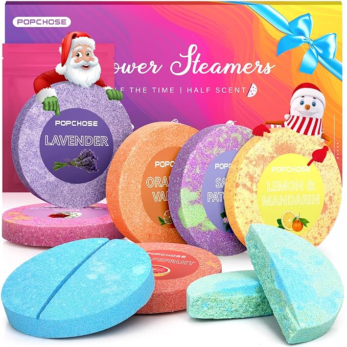 POPCHOSE Christmas Gifts for Women - Shower Steamers Aromatherapy 8 Pack with Gift Box, Self Care Spa Gifts for Mom, Men, Dad, and Teens - Relaxing Stocking Stuffers for Thanksgiving, Birthday - Bloomnest