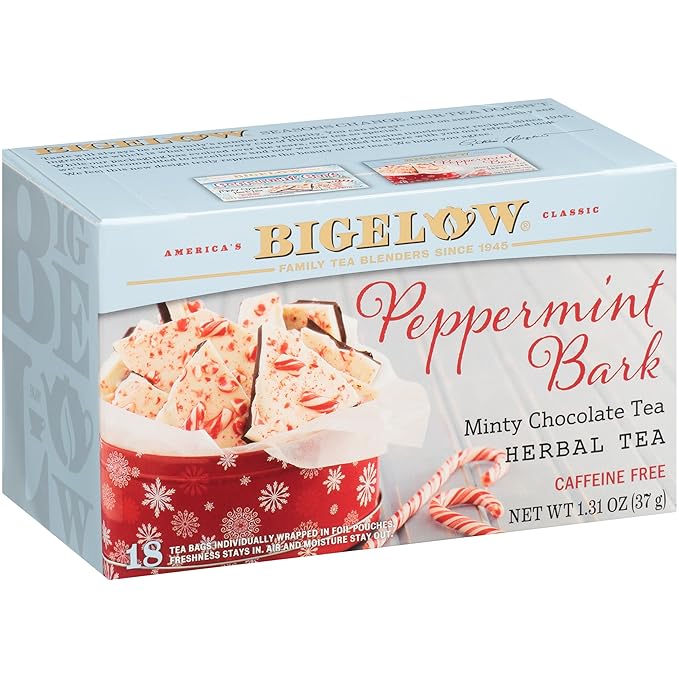 Bigelow Tea Peppermint Bark Herbal Tea, Caffeine Free Tea with Peppermint and Chocolate, Holiday and Christmas Tea, 18 Count Box (Pack of 6), 108 Total Tea Bags - Bloomnest