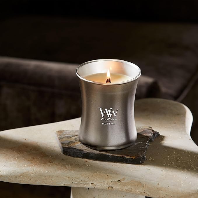 WoodWick Melanite Mist Holiday Candle Gifts for Women and Men, 9.7 oz Precious Metals Collection with Crackling Wick - Bloomnest