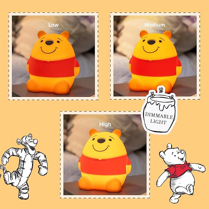 Disney Winnie The Pooh Squish Light, Night Light for Kids, USB Lamp, Battery Operated, Dimmable, Ideal for Bedroom, Playroom, Living Room, and More, 83189 - Bloomnest