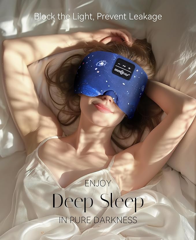 MUSICOZY Sleep Mask Headphones Bluetooth Sleep Masks with Headphones Eye Wireless Masks Bluetooth 5.4 with Adjustable Headband Total Blackout for All Night Sleep, Travel & Nap - Bloomnest