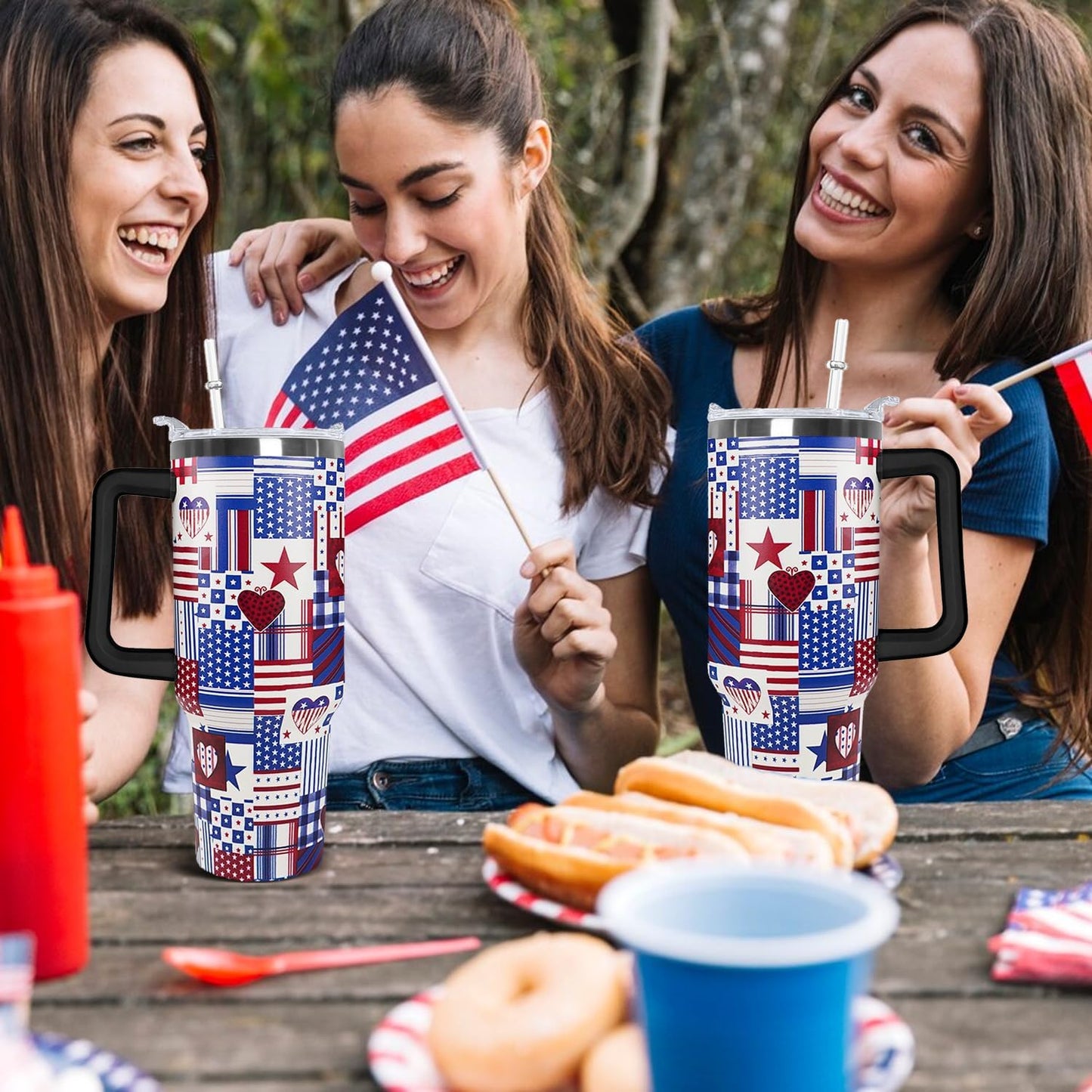 Ceovfoi 4th of July tumbler American Flag Gifts -40 oz Patriotic Vacuum Insulated Stainless Steel Travel Tumblers with Handle Lid and Straw,Patriotic Military Gifts For Veterans, Police, Fathers Day