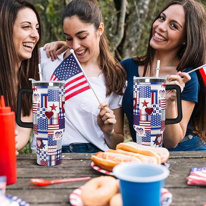 Ceovfoi 4th of July tumbler American Flag Gifts -40 oz Patriotic Vacuum Insulated Stainless Steel Travel Tumblers with Handle Lid and Straw,Patriotic Military Gifts For Veterans, Police, Fathers Day - Bloomnest