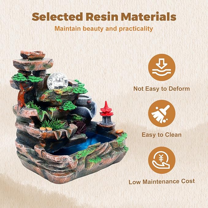 Indoor Rockery Waterfountain, Rockery Tabletop Fountains Desktop Fountain Waterfall with Atomization Effect Water Fountain Tabletop Fountain Ornament for Home Office Bedroom Decoration