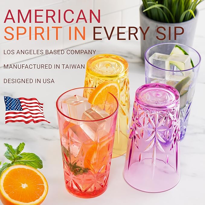 Royal Plastic Drinking Tumbler, Premium Quality Water Glasses, Dishwasher-Safe BPA-Free Durable Mixed Colors Assorted Stackable Cups, 18 oz Set of 12 - Bloomnest