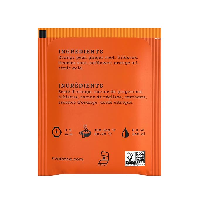 Stash Tea Sunny Orange Ginger Herbal Tea - Naturally Caffeine Free, Non-GMO Project Verified Premium Tea with No Artificial Ingredients, 18 Count (Pack of 6) - 108 Bags Total - Bloomnest