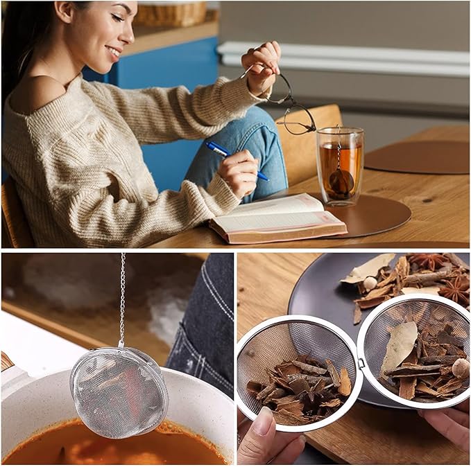 2-Pack 304 Stainless Steel Mesh Tea Infuser with Extended Chain Hook – Perfect for Brewing Loose Leaf Tea, Spices & Seasonings (Diameter 2.8 inches) - Bloomnest
