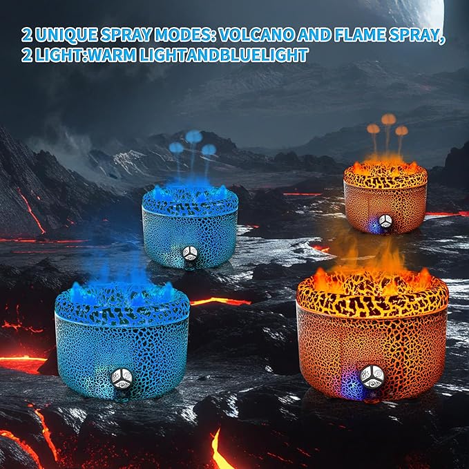 BOHOFAM Essential Oil Diffuser 500ML,Volcano and Flame Diffuser/Humidifier 2 Mode,Three Volcanic Vent Diffusers for Home,Included 4 Hotel Collection Diffuser Oil for Bedroom(Gray Crack) - Bloomnest