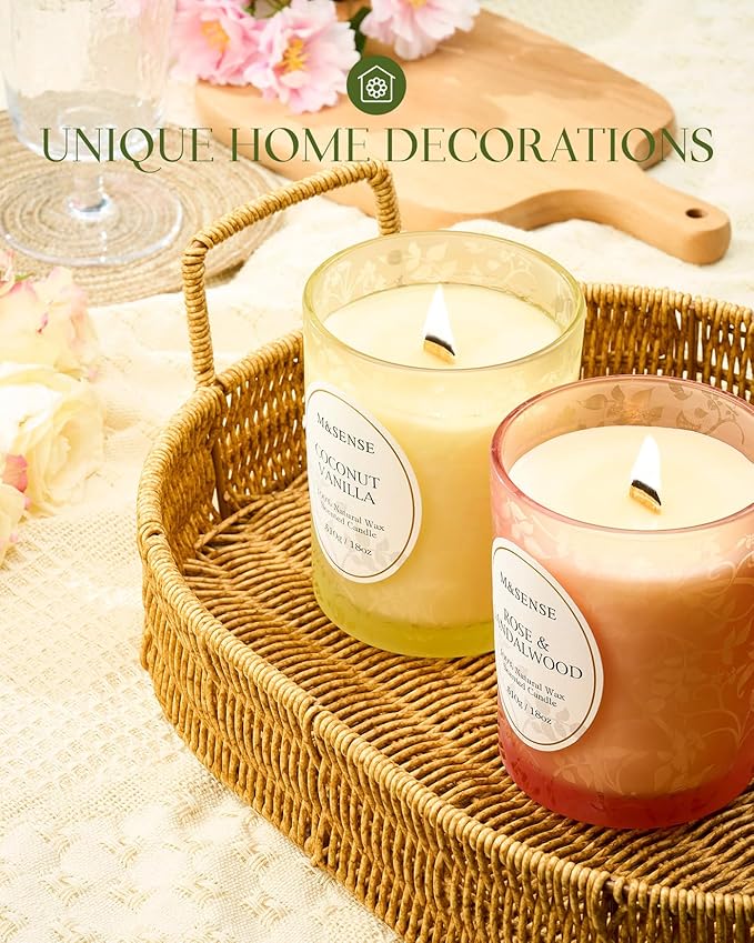 M&SENSE Rose Sandalwood Scented Candle, Cracking Wooden Wick Soy Wax, 18oz 100 Hours Long Lasting Clean Burn, Large Jar Candles for Home Decor, Non-Toxic Relaxing Aromatherapy Gifts for Women - Bloomnest
