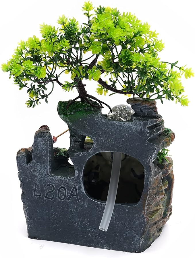 Tabletop Fountains Decorations Indoor Relaxation Desktop Fountain Waterfall,Indoor Waterfall Feature with Colour Changing LED Lighting,Old Man,Waterfall for Home Office Bedroom Desk Ornaments