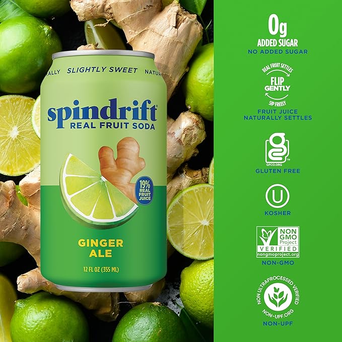 Spindrift Soda Ginger Ale Soda Made with Real Squeezed Fruit 12 Pack Case - Bloomnest