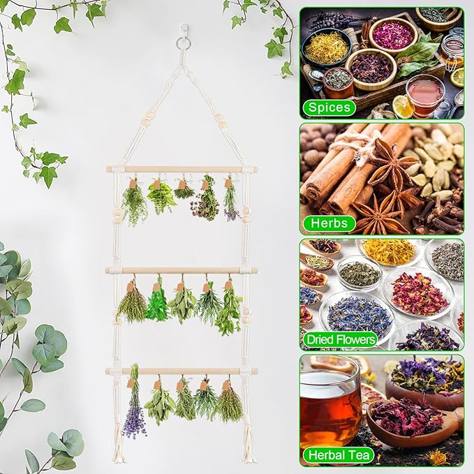 2 Pack Herb Drying Rack Flower Drying with 100 Brown Gift Tags and 160ft Natural Jute Twine, Hanging Herb Dryer Rack Drying Herb Dryer Rack(2 Tier and 3 Tier) - Bloomnest