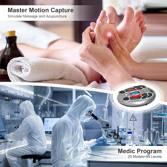 Foot Massager for Neuropathy, EMS TENS Foot Stimulator for Circulation and Pain Relief, TENS Unit Muscle Stimulator with 4 Electrode Pads, Fits Up to 11"