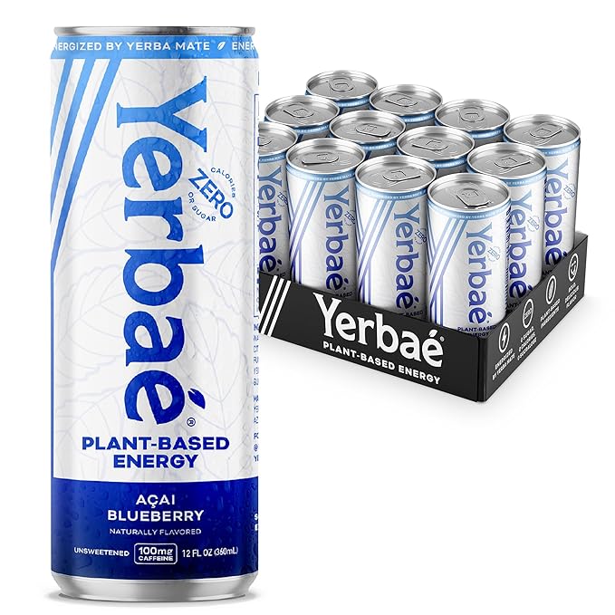 Yerbaé Energy Seltzer - Acai Blueberry, No Sugar/Calories/Carbs. Energized by Yerba Mate, Naturally Caffeinated, Plant-Based, Healthy Alternative to Coffee Sugary Sodas, Pack of 12, 12oz cans - Bloomnest