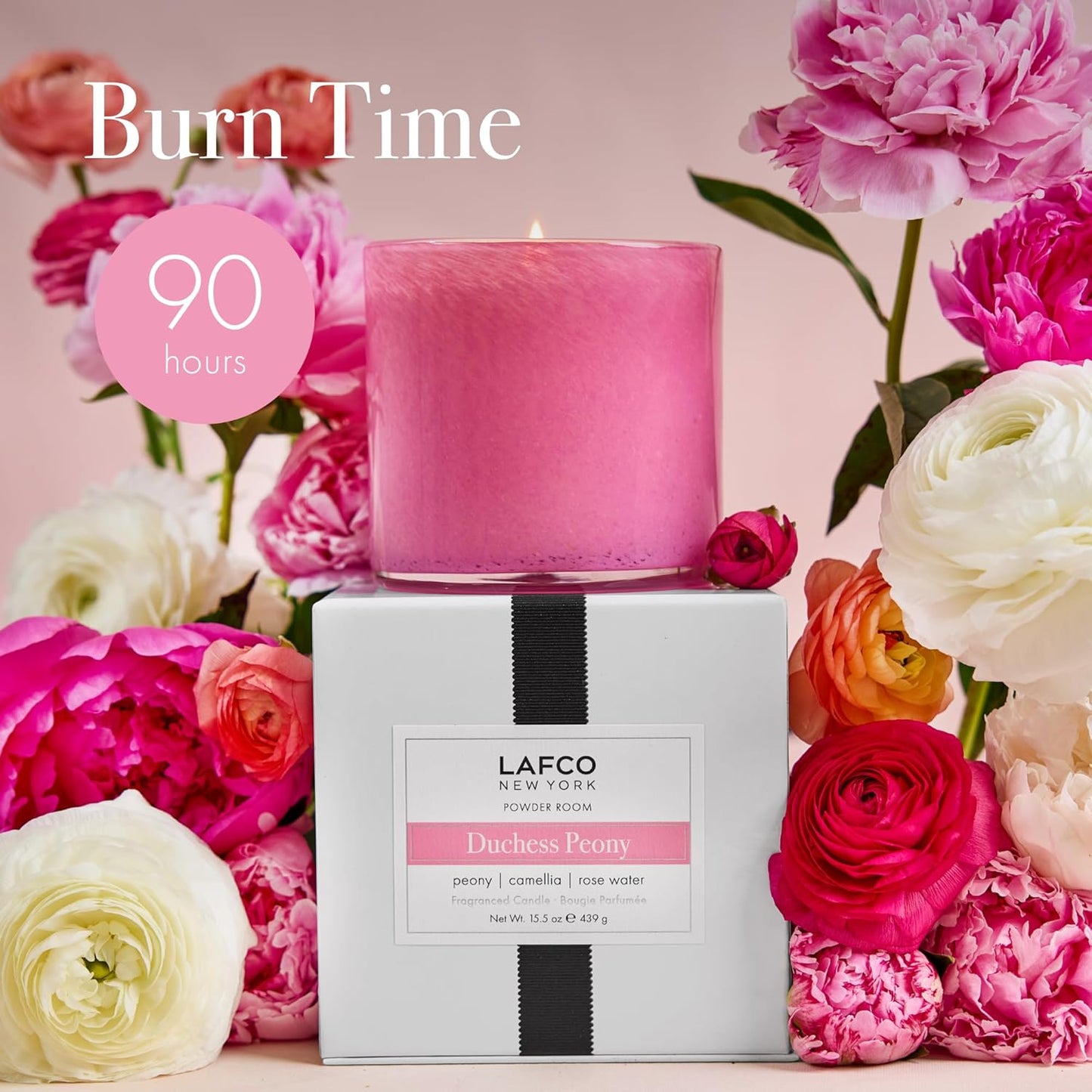 LAFCO New York Signature Candle, Duchess Peony - 15.5 oz - 90-Hour Burn Time - Reusable, Hand Blown Glass Vessel - Made in The USA