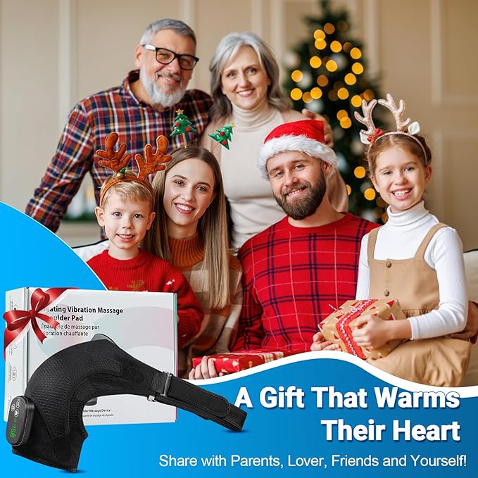 YUANBO Shoulder Heating Pad Massager - Cordless Portable Heated Shoulder Brace & Wrap with Vibration, 6 Heat & Timer Modes - Warmer Gift for Mom & Dad