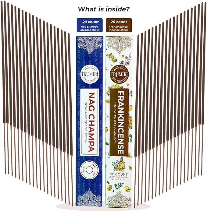 Trumiri Incense Sticks - Combo Pack of 35 Insence-Sticks - 15 Nag Champa + 20 Frankincense - Insenses - Insents - Incents - Inscense - Incence - Incienso - All Natural Incense Sticks TRUMIRI