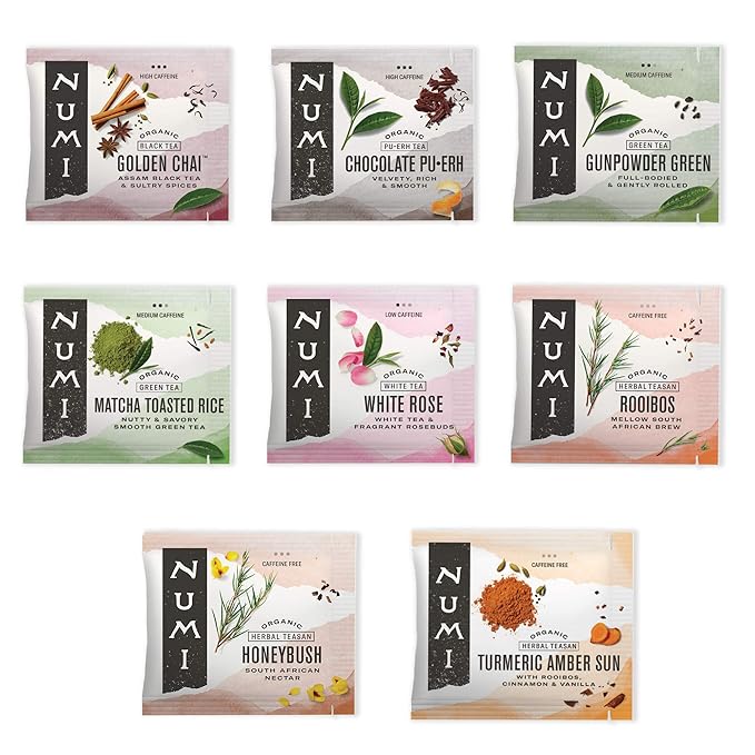 Numi Organic Tea Numi's Collection Variety Pack, 16 Tea Bags, Black, Green, White, Pu-erh, Maté, & Herbal, Packaging May Vary - Bloomnest