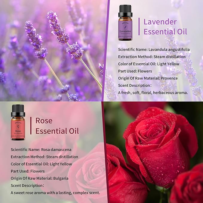 yethious 2 Pack Lavender Rose Essential Oil Set 100% Pure Organic Lavender Aromatherapy Oil Rose Fragance Oil for Diffuser Essential Oil Set - Bloomnest