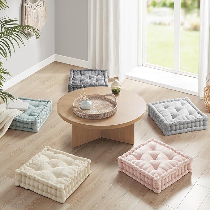 Codi INNA Floor Cushions for Adults, Cute Pillows Seating for Meditation, Square Tufted Chenille Cushion, Living Room, Fireplace, Reading Nook, Aqua 2 Pack - Bloomnest