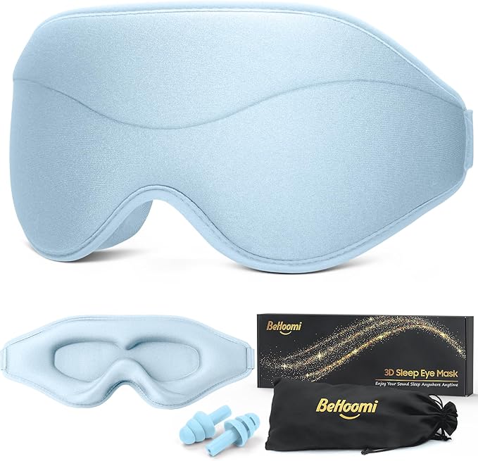 Sleep Mask, Premium Eye Mask for Sleeping, Total Blackout, Superior Soft Comfort, Upgraded 3D Ergonomic Designed Sleeping Mask for Home, Office, Travel, Meditation, Sky Blue - Bloomnest