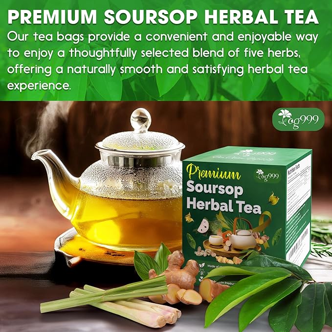 TOG999, Premium Soursop Herbal Tea Bags | 60 Count | Loose Leaf Powder Blend with Soursop Leaves, Lemongrass, Ginger, Licorice Root & Orange Peel – Naturally Aromatic Herbal Tea. Vegan. Caffeine-Free (60 Bags Soursop Herbal Tea) - Bloomnest