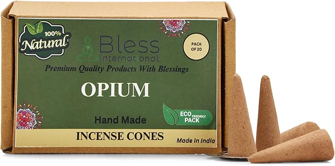 Bless International Opium 100%-Natural-Incense-Cones Handmade-Hand-Dipped Organic-Chemicals-Free for-Purification-Relaxation-Positivity-Yoga-Meditation The-Best-scents (20 Count) BlessInternational