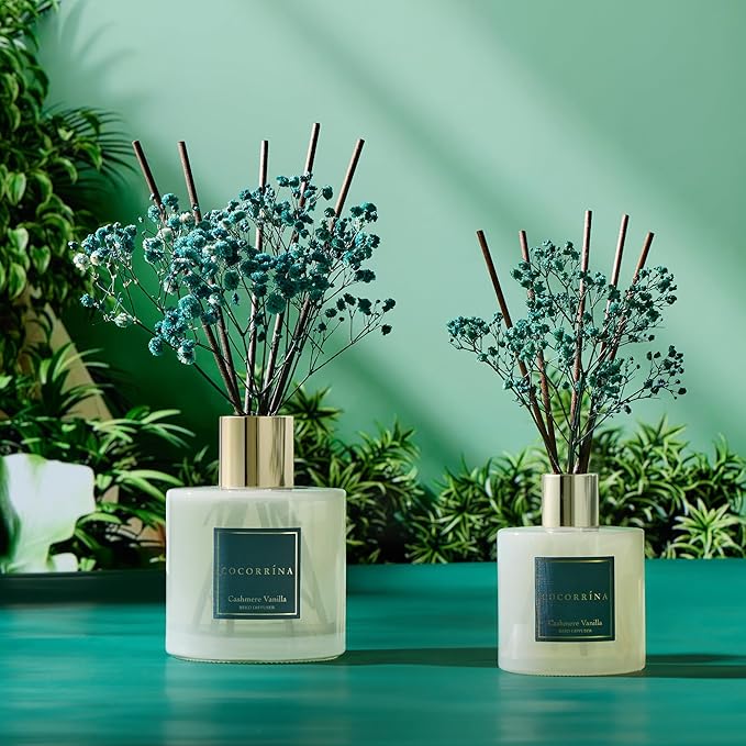 COCORRÍNA Reed Diffuser - Cashmere Vanilla 17 Fl.oz Reed Diffuser with 8 Sticks Scented Diffuser with Preserved Flowers for Bathroom Home Decor - Bloomnest