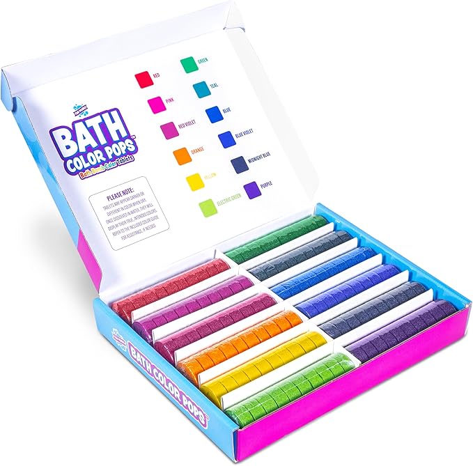 Tub Works® Bath Color Pops™ Moisturizing Kids Bath Bombs, 120 Count | Bath Bomb Refills for Bath Color Brush | Nontoxic & Fragrance-Free | 12 Unique Colors | Fizzy, Vibrant Water Color Tablets - Bloomnest