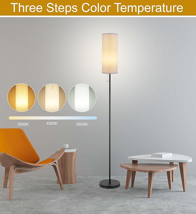 Floor Lamp for Living Room, Modern Standing Lamps with Lampshade, Minimalist Tall Lamp with Chain Switch for Living Room, LED Bulb Included (Gray Shade) - Bloomnest