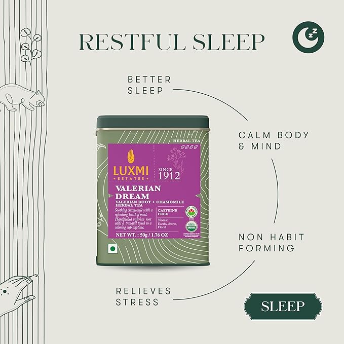 Luxmi Estates - Valerian Dream - Organic Valerian Root Tea for Sleep - Loose Leaf - 50g (25 Cups) | with Valerian Root, Chamomile & Lavender | Perfect Wellness Sleep Tea - Bloomnest