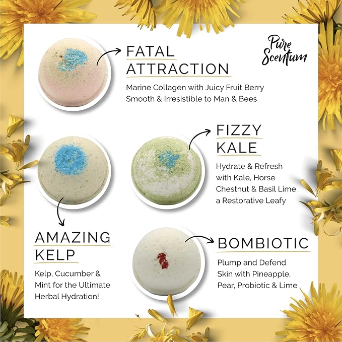 Bombceutical - Bath Bombs for Women - Soothes Acne, Dermatitis, and Eczema - Relaxing Bath Bomb Gift Set for Women with Kale, Kelp, Collagen, and Probiotic to Nourish The Skin - Bloomnest