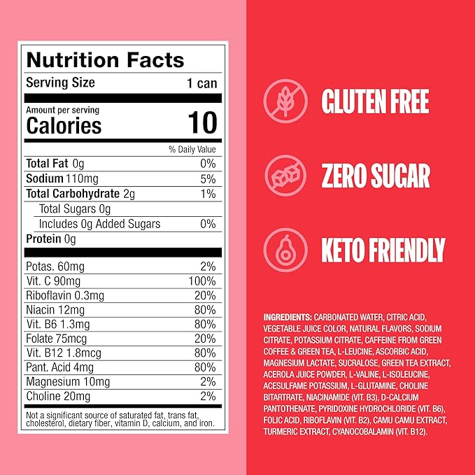 ZOA Zero Sugar Energy Drinks, Strawberry Watermelon - Sugar Free with Electrolytes, Healthy Vitamin C, Amino Acids, Essential B-Vitamins, and Caffeine from Green Tea - 12 Fl Oz (12-Pack) - Bloomnest
