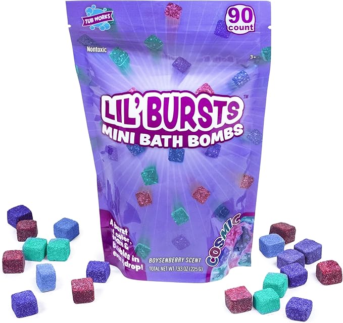 Tub Works Lil' Bursts Mini Bath Bombs for Kids, 90 Count, Cosmic | Nontoxic | Tiny With A Burst of Color, Foam & Bubbles | Customize With Fun Colors | Create Bath Art - Bloomnest