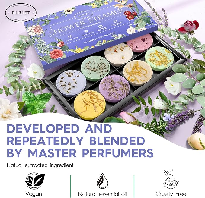 Shower Steamers Aromatherapy Spa Gifts for Women 8 Pack, Shower Bombs Birthday Gifts for Mom with Lavender Natural Essential Oils, Self Care Gifts for Women & Lover - Bloomnest