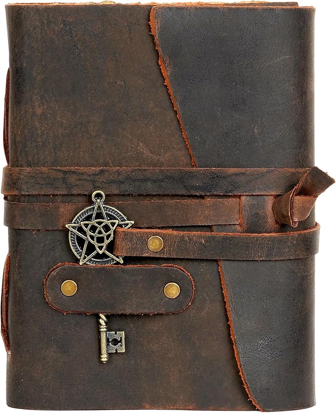 LEATHER VILLAGE Leather Bound Vintage Journal for Women & Men - 7"X5"(A7), Rustic Mocha Brown, 200 Pages of Handmade Deckle Edges Watercolor Paper - Antique Lock Closure - Book of Shadow - Bloomnest