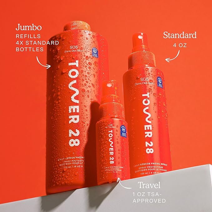Tower 28 SOS Daily Rescue Facial Spray - Hypochlorous Acid Spray to Help Reduce Redness, Calm Irritation + Alleviate Flare-Ups - Purifying Travel Size Face Toner - Everyday Skin Care Essential (1 oz) - Bloomnest