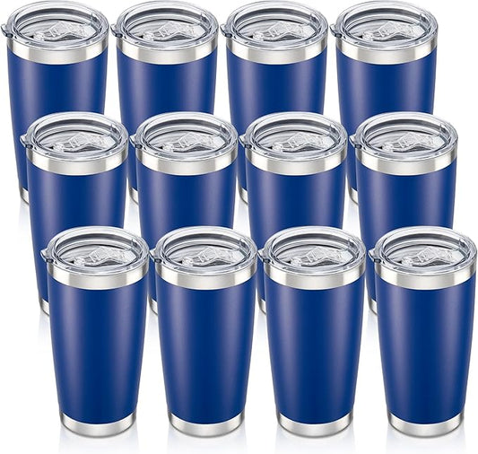 20 oz Tumbler with Lid Stainless Steel Insulated Tumblers Bulk Double Wall Vacuum Cups Powder Coated Travel Mug Keep Drinks Cold and Hot, Blue, 12 Pack