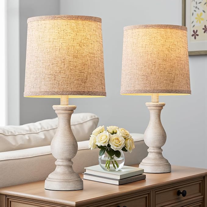 Seealle Farmhouse Table Lamps Set of 2 - Rustic Bedroom Lamps for Living Room, 22" Boho Bedside Lamp for Night Stands End Table Office Desk Lamp Nightstand Clearance Decorating with Linen Shades - Bloomnest