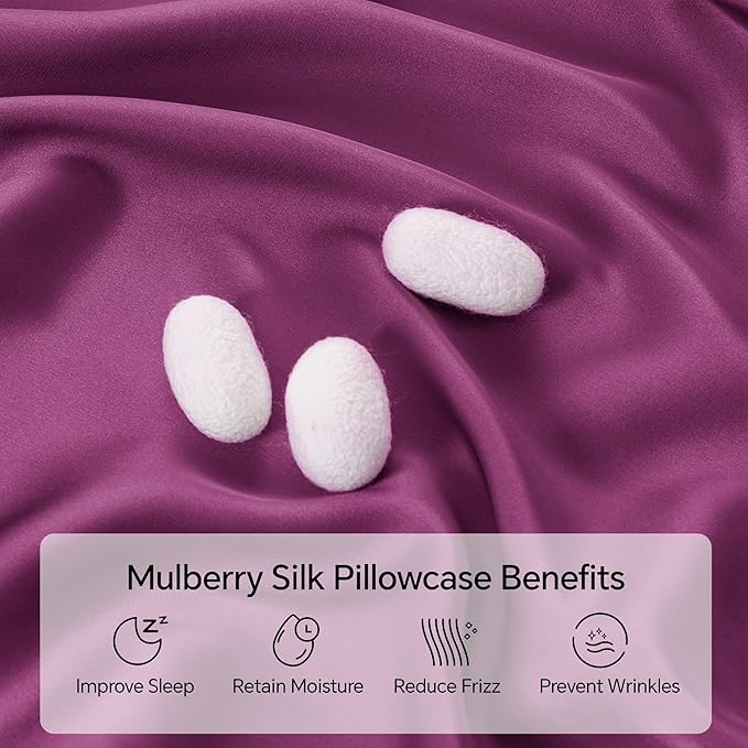 INFIIXSO Mulberry Silk Pillowcase for Hair and Skin, Silk Pillow Cases Queen Size with Hidden Zipper 20x30 Inches, Extraordinary Smooth and Soft Cooling Pillow Cases for Hot Sleepers(Purple, 1 Pack) - Bloomnest