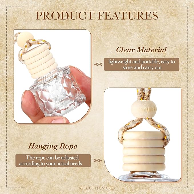 BBTO 50 Pcs Hanging Car Air Freshener Car Diffuser Bottles Empty Glass Perfume Bottle Freshener Diffuser Bottle Pendant for Essential Oil Fragrance Aromatherapy Bottle Ornament(Diamond) - Bloomnest