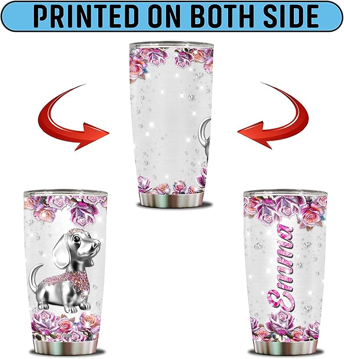 Personalized Dachshund Themed Gifts for Women, Girls, Wife, Daughter, Insulated Stainless Steel Tumbler, Mug, Cup, Water Bottle, Perfect for Christmas, Birthday, Mother's Day, Valentine - Bloomnest