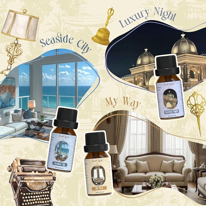 Hotel Fragrance Oils Set, Essential Oil Gift Set for Diffuser, Hotel Scent Diffuser Oil, Diffuser Scents Oil for Home, White Tea, Jasmine Mint, Sandalwood, Luxury Night, Seaside, Myway - Bloomnest