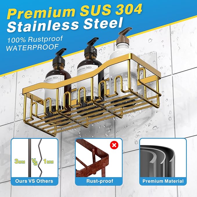 EUDELE Shower Caddy 2 Pack, Adhesive Organizer for Bathroom Storage, Home Decor & Kitchen, No Drilling, Rustproof Stainless Steel Shelf, Bathroom Decor Sets - Bloomnest
